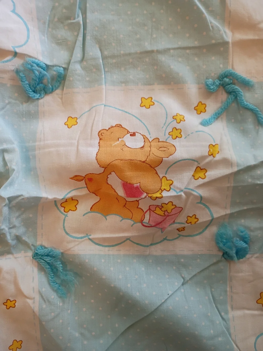 Vtg 52 x 42 Care Bears Crib or Toddler Bed Sized Quilt